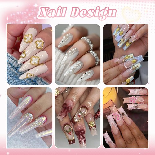 2 Boxes Flatback Pearls (White+Beige) And Metal Nail Beads (Silver+Gold) For Nail Art, Luxurious Pearl Nail Charms and Gems and Small Round Caviar Beads Nail Accessories For Acrylic Nail Tips Manicure