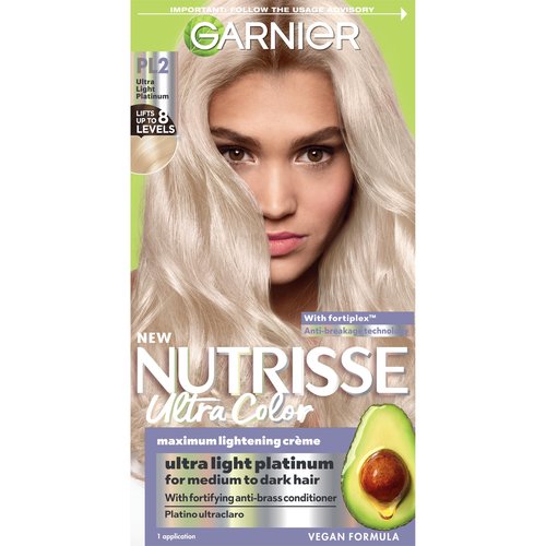 Garnier Nutrisse Ultra Color Hair Color, Permanent Hair Dye for Up to 8 Weeks of Bold, Vibrant, Fade-Resistant Results, Vegan & Cruelty-Free, PL2 Ultra Light Platinum (Mascarpone Crème), 1 Count