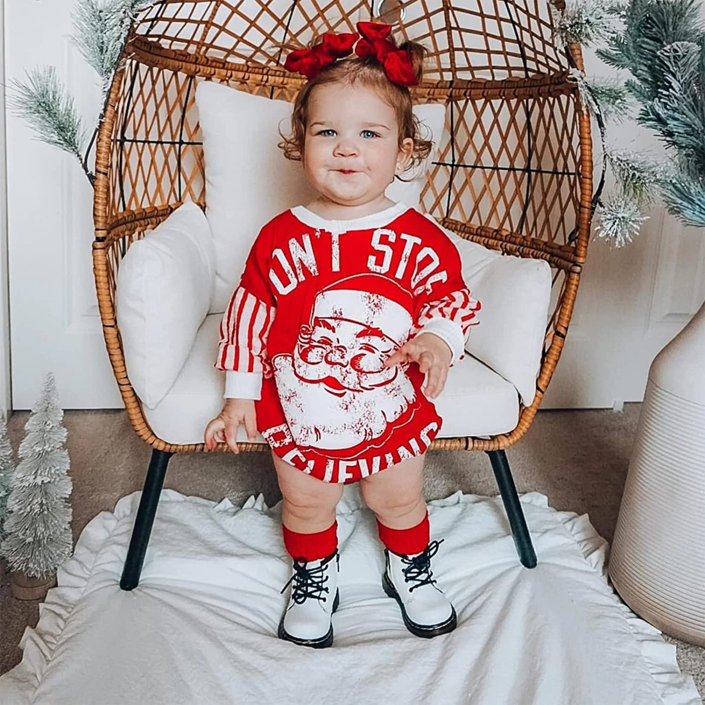 DOSYZTO Baby Boy Girl 1st Christmas Outfit Long Sleeves Santa Clause Print Sweatshirt Romper Red Sweater Fall Jumpsuit (Red Santa Clause Romper,12-18 Months)