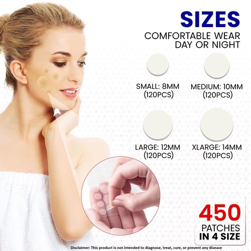 Hellados™ 450 Pimple Patches For Face, 4 Size Acne Patches, Hydrocolloid Zit Patches, Blemish Patches, Spot Stickers with Tea Tree Oil and Calendula Oil
