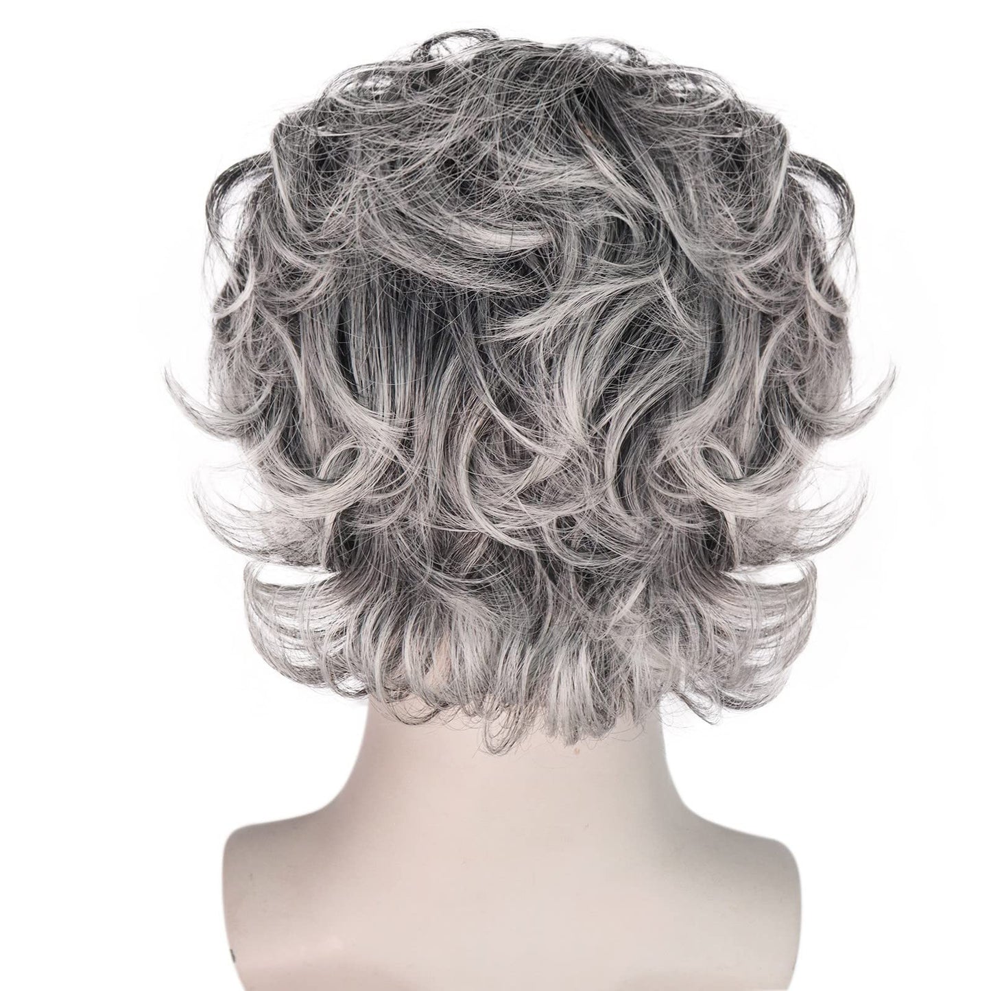 HUNIGIR Bald Gray Wig Short Fluffy Wig Bald Head Gray Wig Heat Resistant Synthetic Halloween Party Cosplay Costume Wig (Gray)