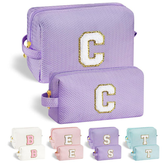 YOOLIFE Initial Makeup Bag Personalized Gifts, Make Up Bag Cosmetic Bags for Women Cute Makeup Bag Organizer Toiletry Bag Travel Essentials Birthday Gifts for Women Her Teen Girlfriend Mom Teacher C
