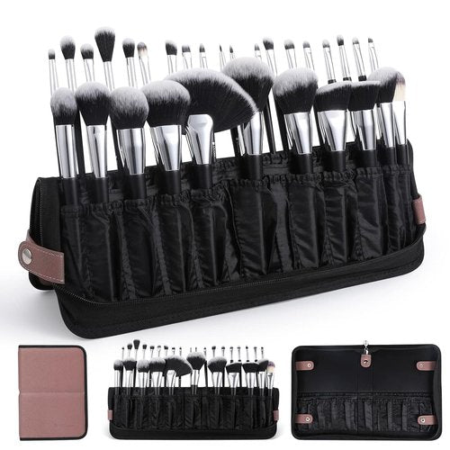 DUcare Makeup Brushes Organizer - 30-Piece Folding Travel Case for Artists | Stand-Up Cosmetic Bag