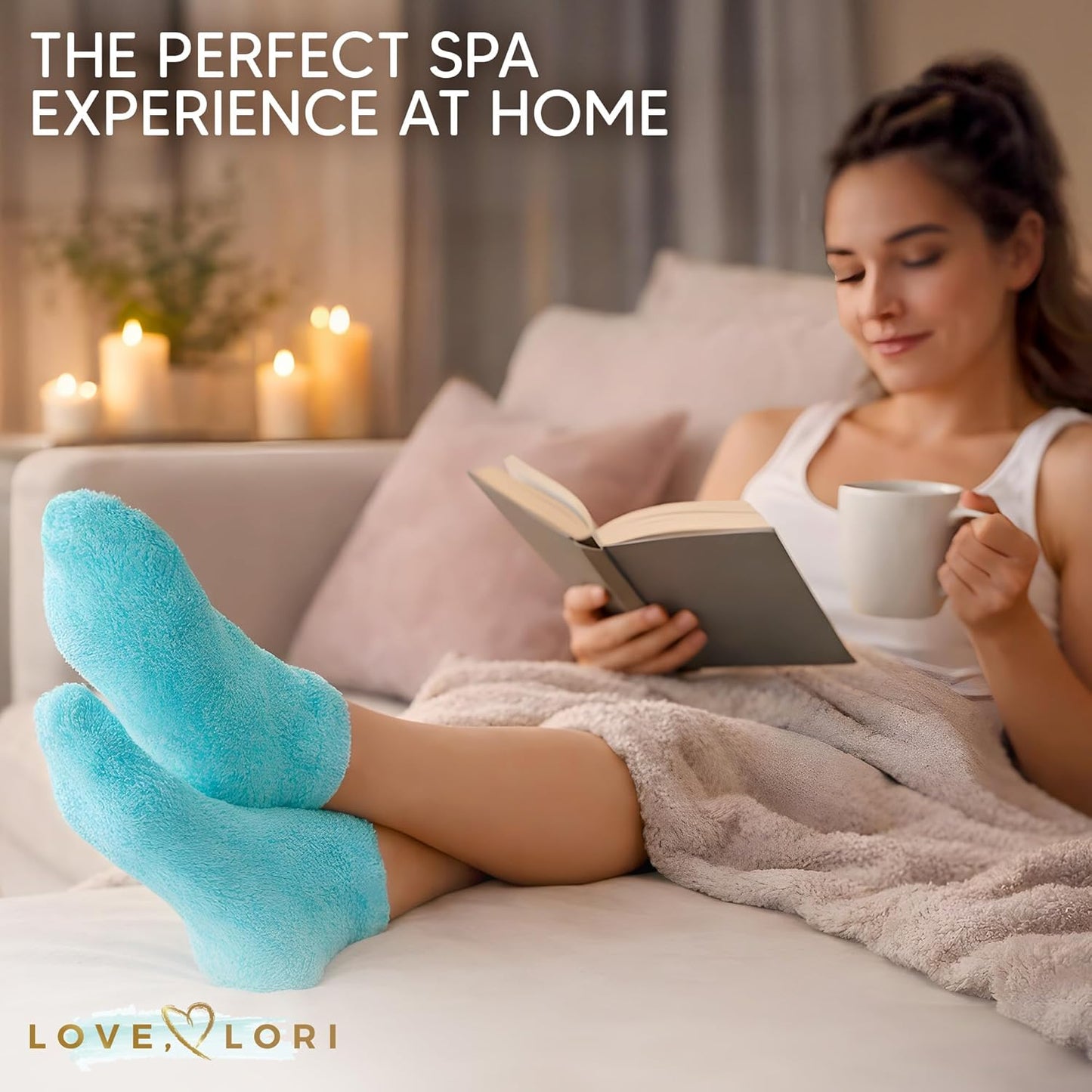 Skiennix Moisturizing Socks - Vitamin E & Jojoba Oil Infused Gel Foot Care | Size 9-11 Spa Gifts for Mom