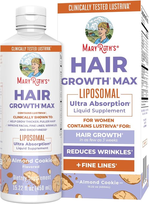 MaryRuth Organics Hair Growth MAX Liposomal - Lustriva® & Biotin 10000mcg | Thicker Hair & Skin Care | 15.22 Fl Oz