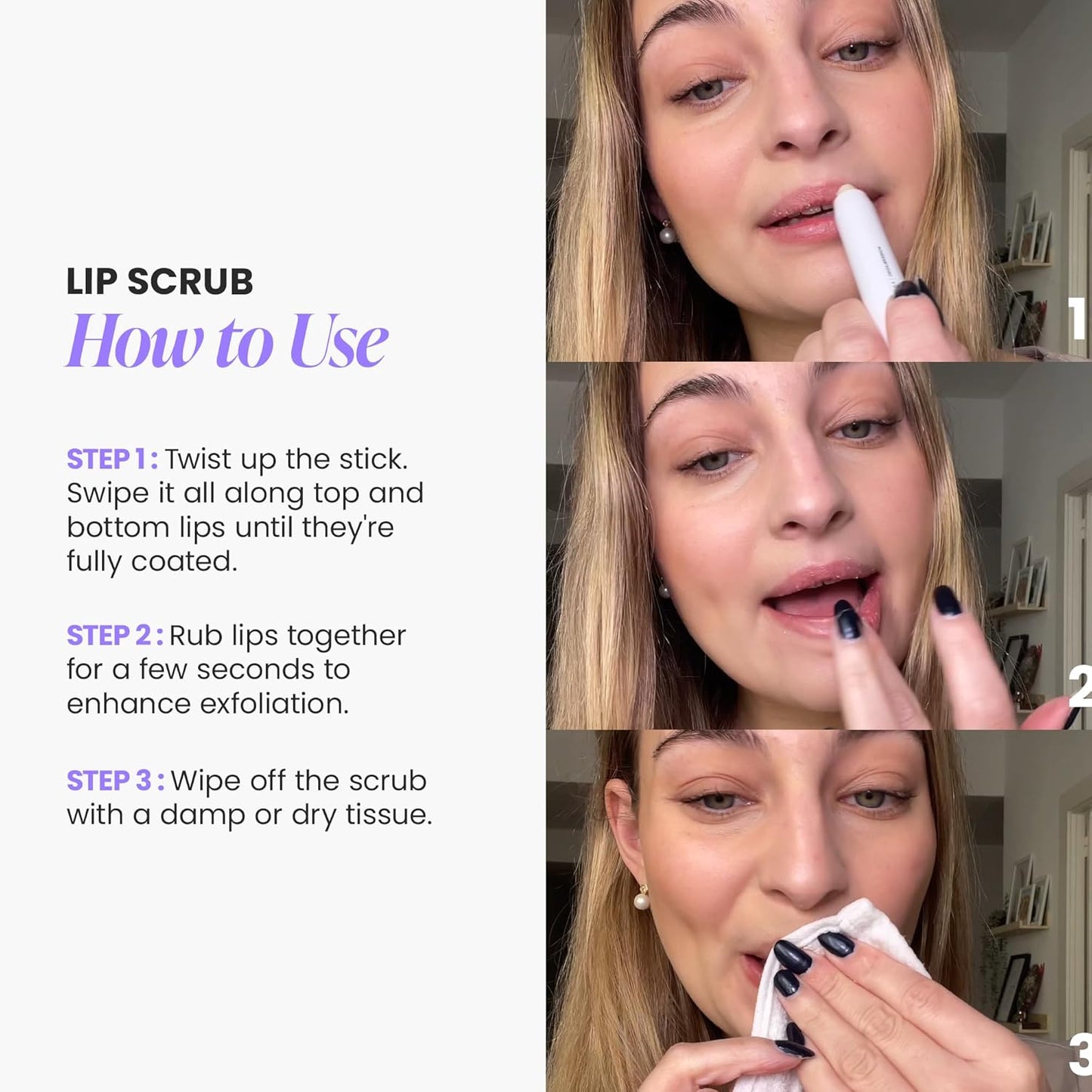 Wonderskin Lip Scrub - 3-in-1 Exfoliator & Moisturizer for Soft, Flake-Free Lips | 0.10oz