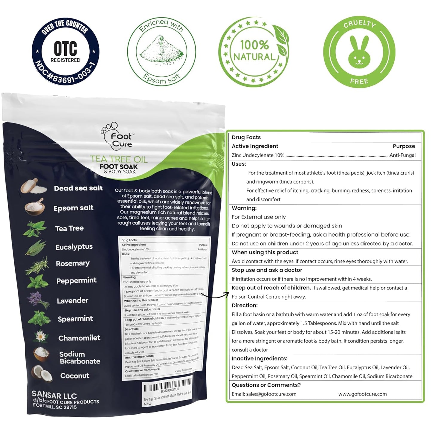 Tea Tree Oil Foot Soak by [Brand Name] - Epsom Salt Formula for Toenail Repair & Sore Feet Relief | 16 oz