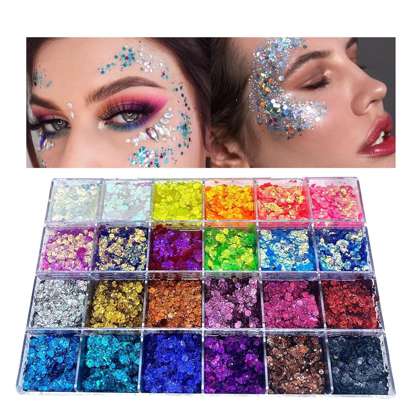 24 Color Pro Pallet - Holographic Body Glitter Gel for Body, Face, Hair - Vegan & Cruelty Free - Electric Bliss Beauty (24 Pack)