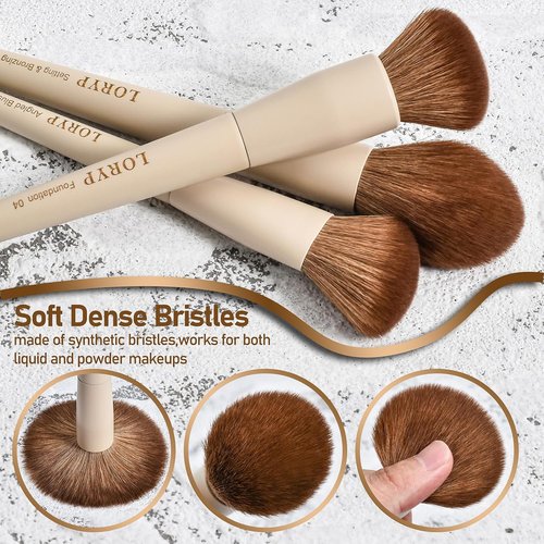 LORYP 18-Piece Makeup Brush Set - Ultra Soft Face & Eye Brushes for Flawless Application | Khaki