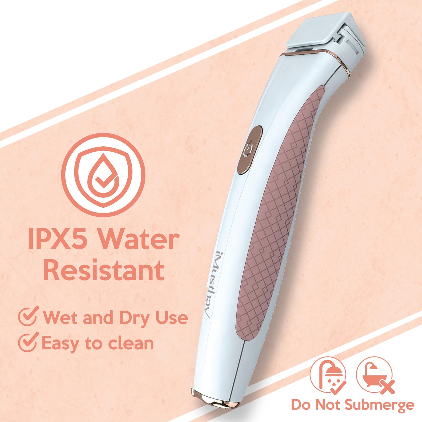 iMusthav DermaRazor Rechargeable Body Hair Remover,Bikini Trimmer for women.Removes unwanted hair stubble & pubic hair.Trim in one go perfectly silky smooth skin. 18K Gold plated hypoallergic blades