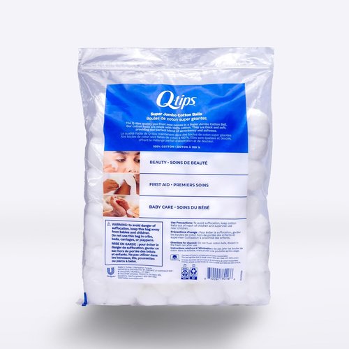 Q-Tips Super Jumbo Cotton Balls - 100% Thick Cotton for Beauty, First Aid & Baby Care | 100 Count