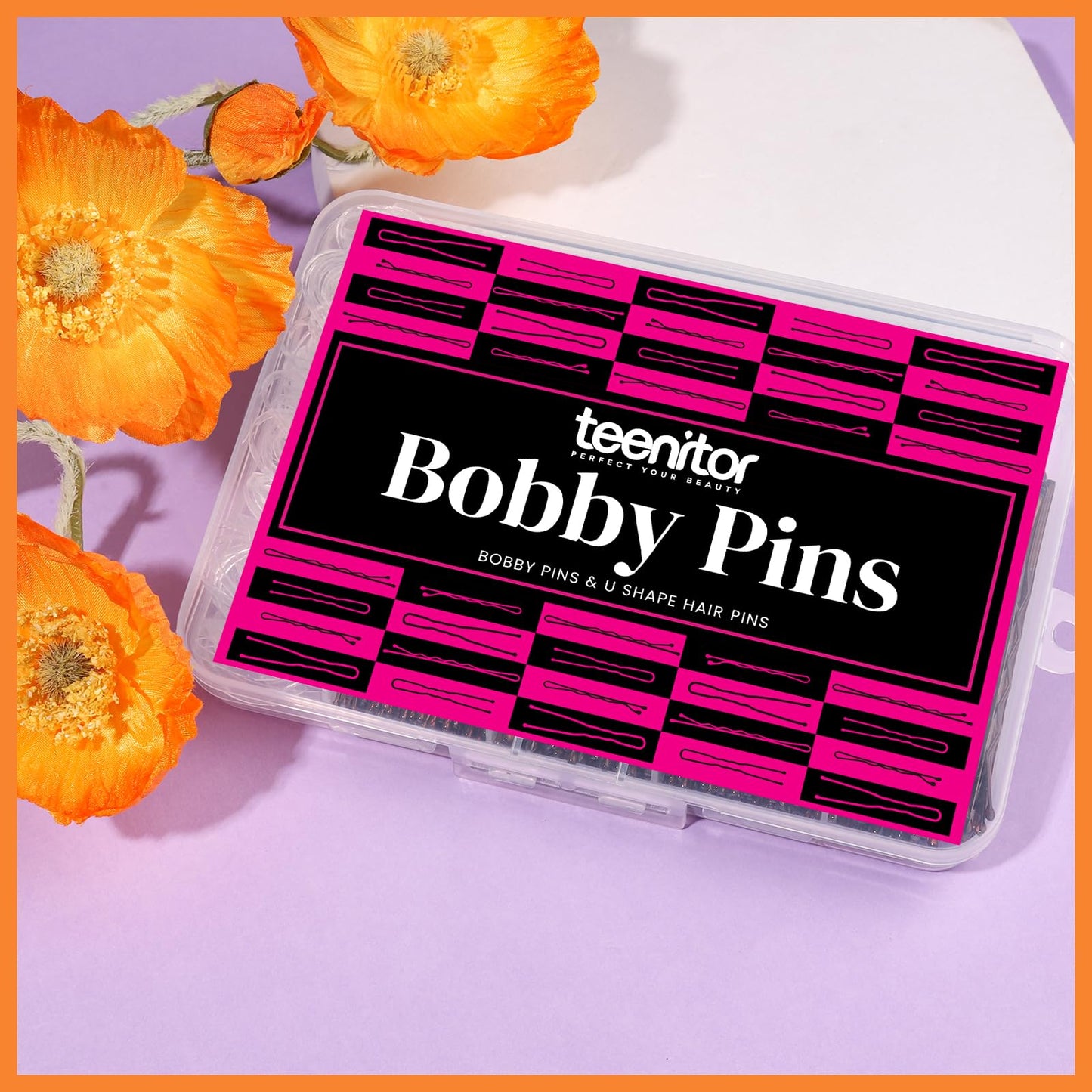 Teenitor 300pcs Bobby Pins Hair Pins Kit, 100 Hair Pins for Women 100 Bobby Pins Brown Hair and 100 Hair Bands, Hair Pins for Buns, U Shape Pins 2inch 2.36inch Bobby Pins for Women 2inch, 2.75inch