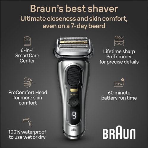 Braun Series 9 PRO+ Electric Razor - 5 Pro Shaving Elements for Ultimate Closeness & Comfort | 9597cc