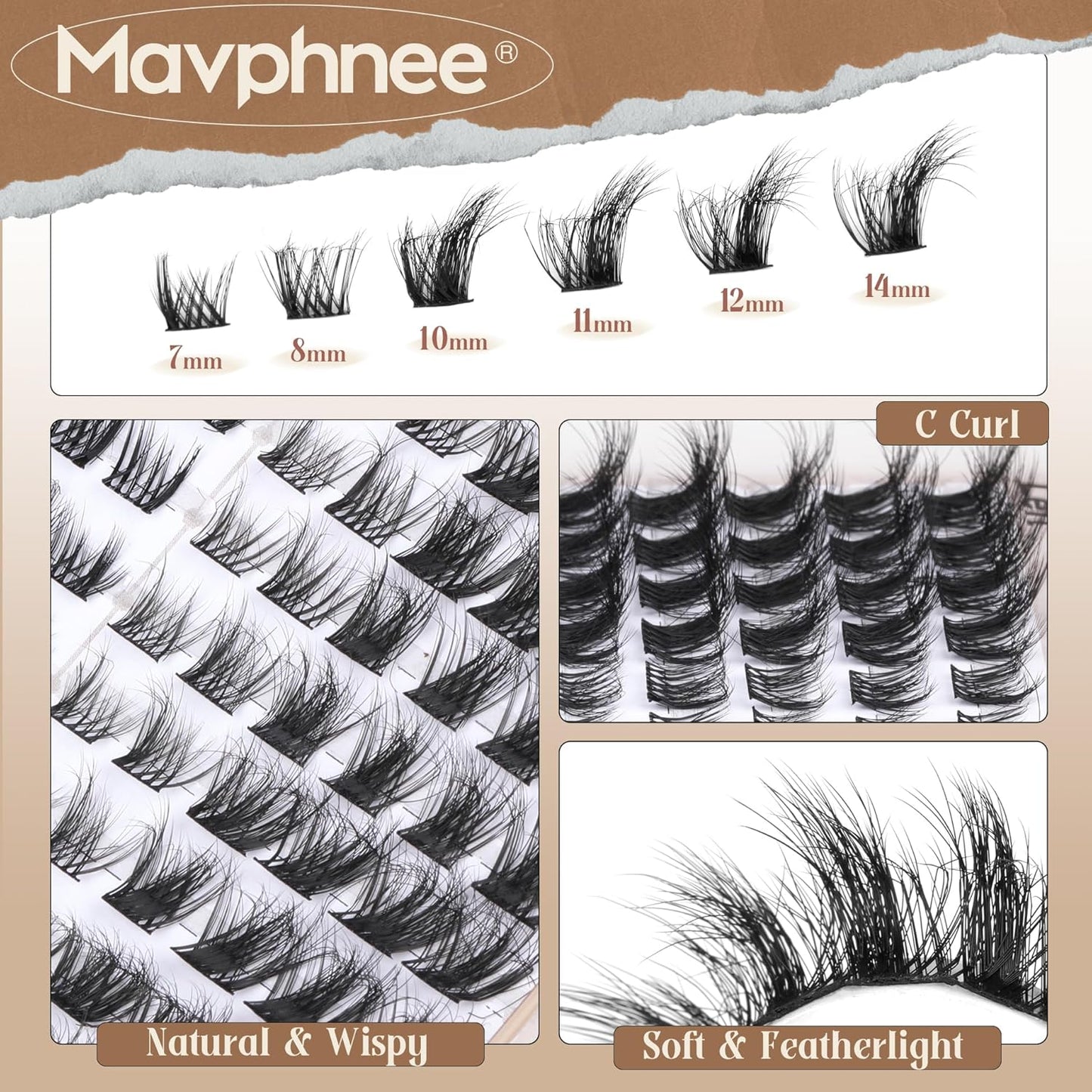 Cat Eye Lash Extensions Kit Fox Eye Lash Clusters Kit L Curl Eyelash Extensions Fluffy Eyelash Clusters Wispy Individual Lashes with Lash Bond and Seal by Mavphnee