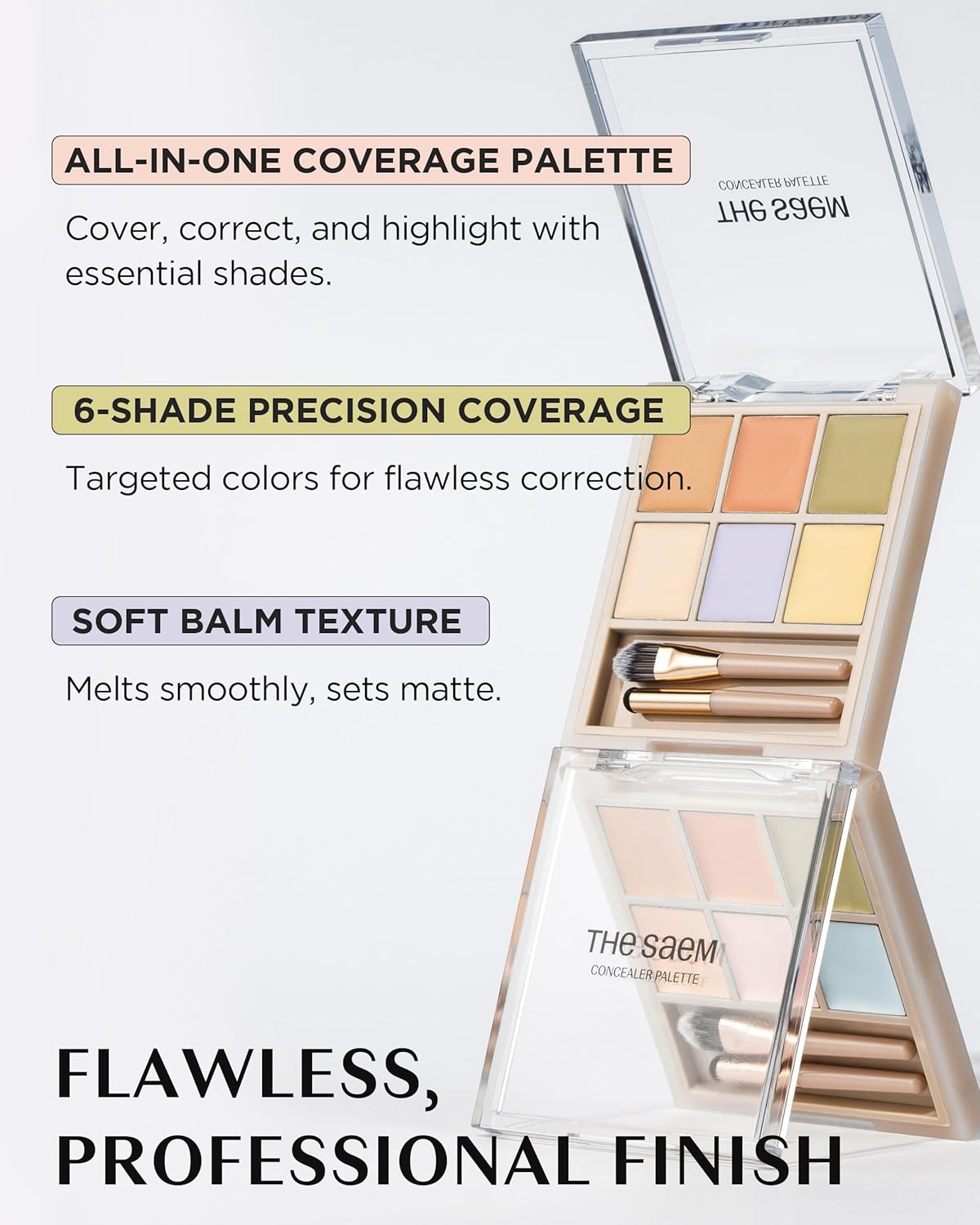 THESAEM Cover Perfection Concealer Palette - 6-Color Multi Concealer for Medium Skin Tones 20-23 | Dual Brush Included - Ideal for Blemishes & Dark Circles
