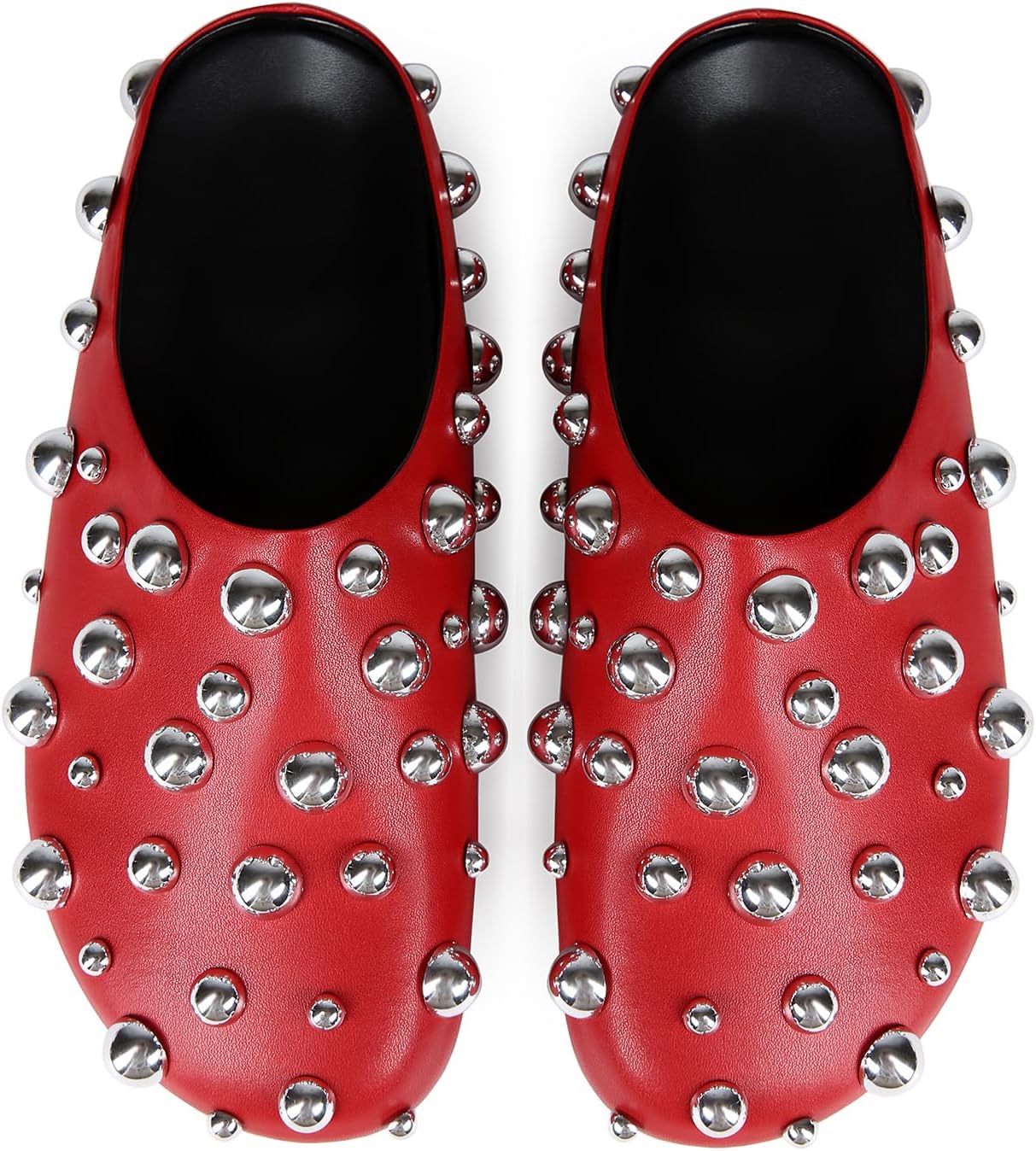 Skiennix Studded Flat Mules - Sparkly Metallic Closed Toe Slippers | Comfortable Backless Clogs