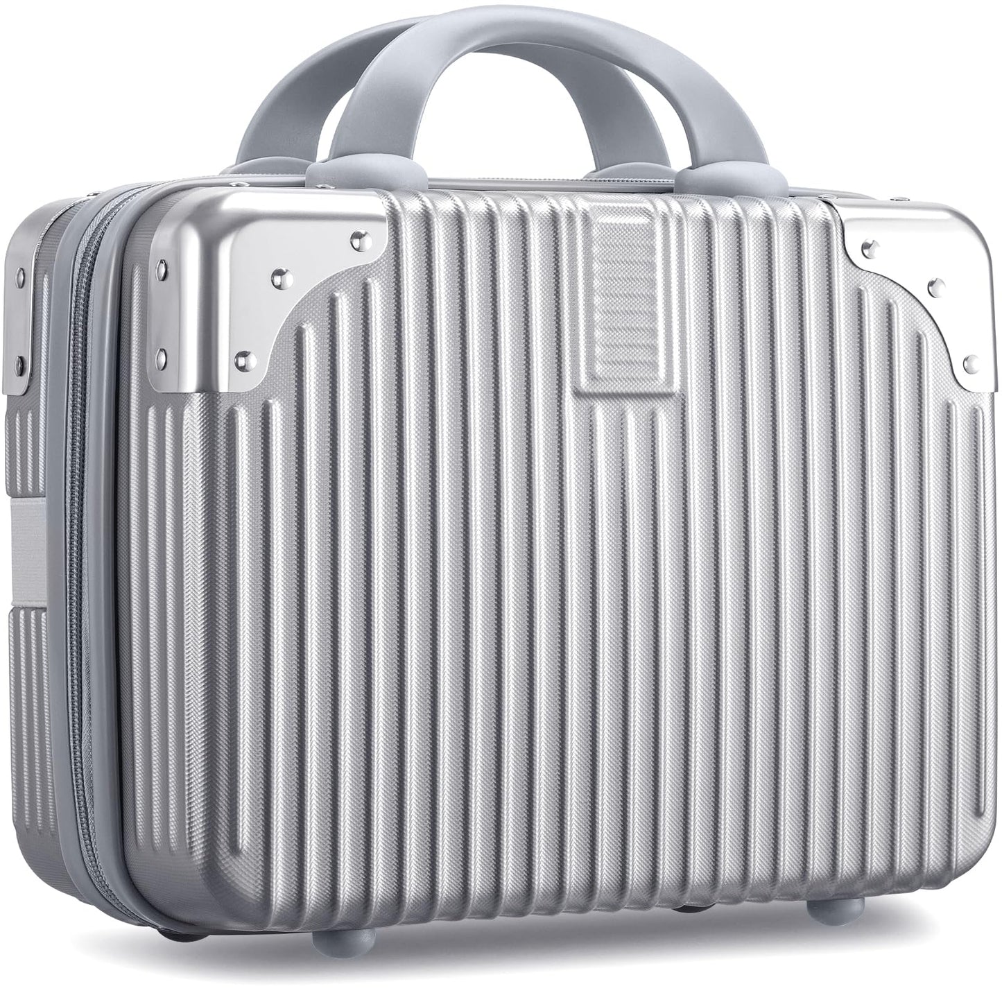 Noverlife 12 Inch Hard Shell Cosmetic Case, Small Hard Case Makeup Travel Case with Elastic Band ABS Carrying Suitcase, Mini Carrying Makeup Suitcase Small Travel Hand Luggage Organizer - Silver
