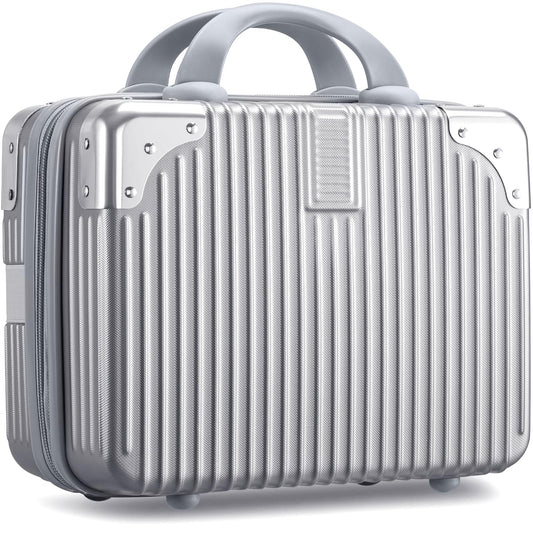 Noverlife 12 Inch Hard Shell Cosmetic Case, Small Hard Case Makeup Travel Case with Elastic Band ABS Carrying Suitcase, Mini Carrying Makeup Suitcase Small Travel Hand Luggage Organizer - Silver