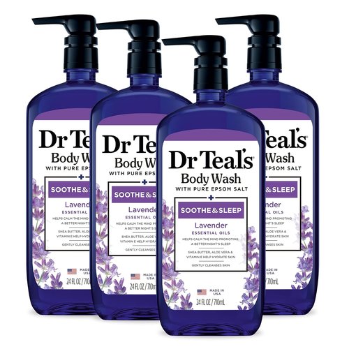 Dr Teal's Body Wash - Pure Epsom Salt for Soothing Sleep with Lavender | 24 fl oz (Pack of 4)