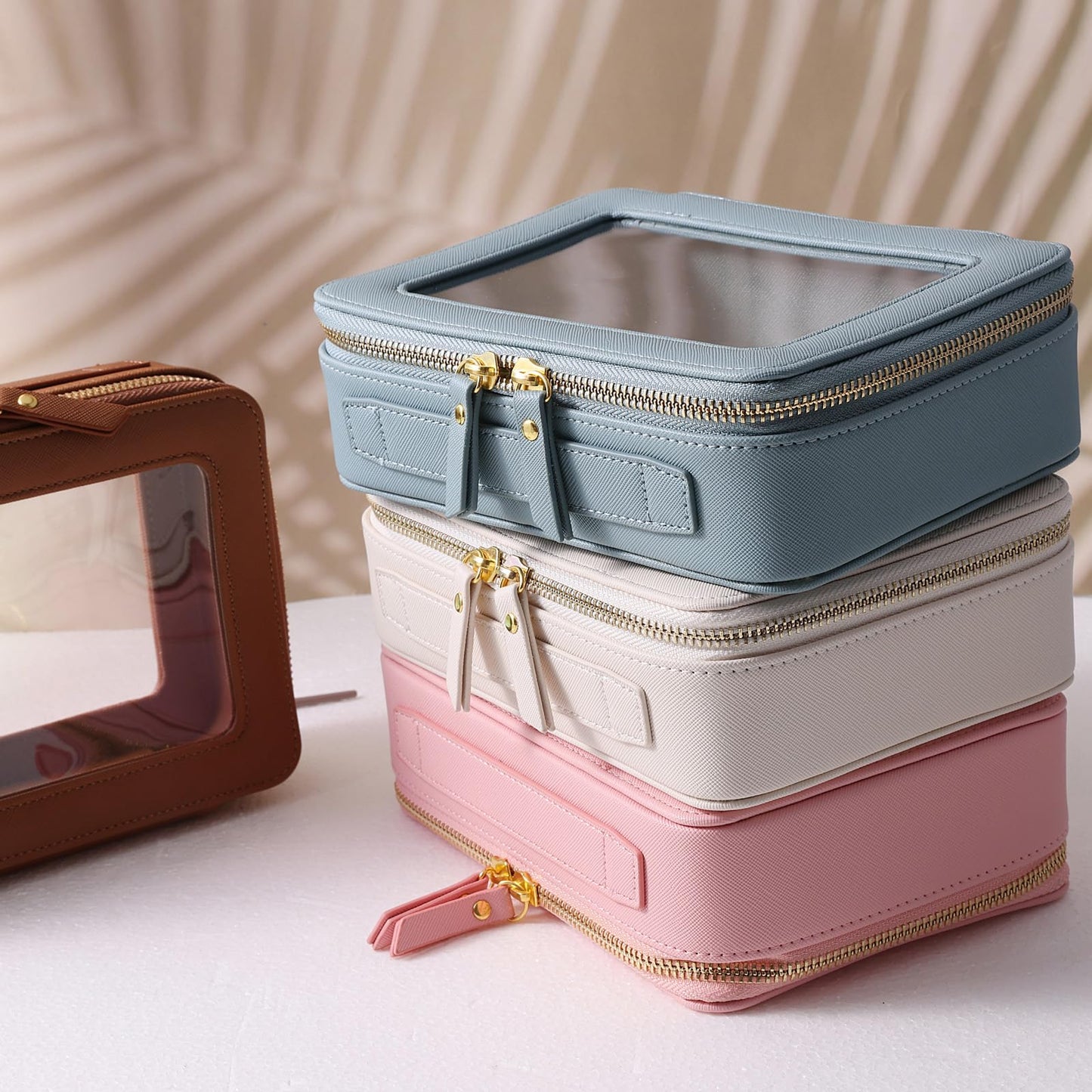 SANHECUN Toiletry bag waterproof cosmetic organizer with handle large opening for travelling (Pink)