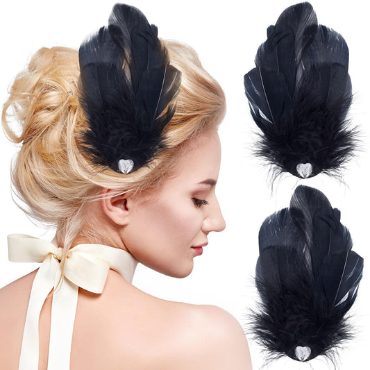 ANCIRS 2 Pack Feather Hair Clips for Women, Fly-Wing Shape Hair Barrettes Accessory Hairpins 1920s Flapper Headpiece Hair Piece for Swan Lake Cosplay Show Dancing Party Halloween Costume- Black