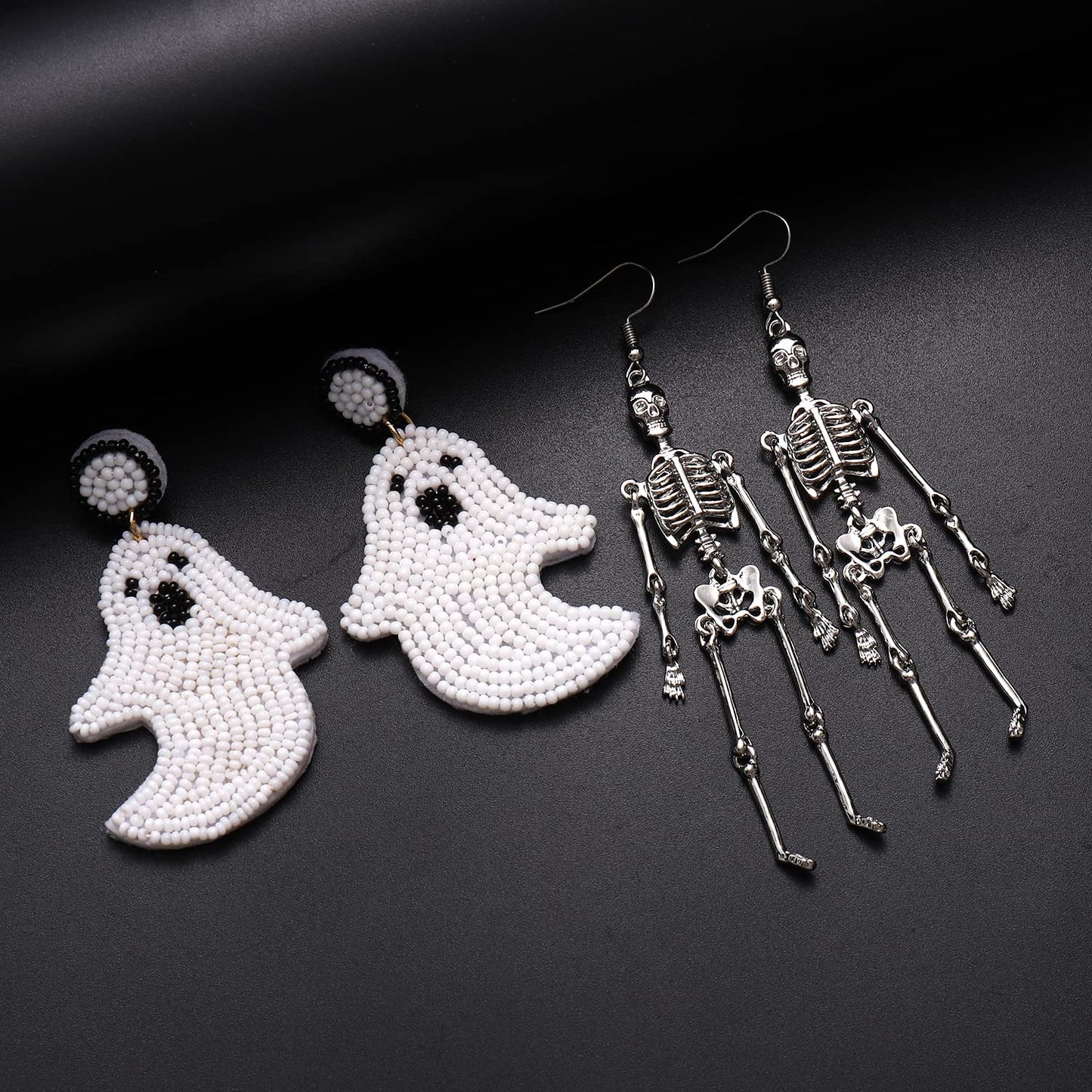 Halloween Earrings Set Beaded Boo Ghost Dangle Earrings for Women Spooky Skeleton Earrings Halloween Costumes Party Jewelry Gifts(Ghost skeleton)