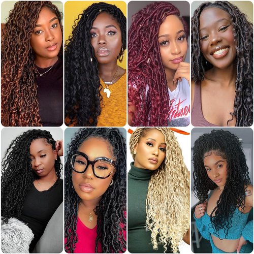 Goddess Locs Crochet Hair 18Inch Boho Faux Locs With Curly Ends River Hippie Loc Crochet Hair Pre Looped Bohemian Crochet Braids for Black Women 4Packs(1B, 18inch)