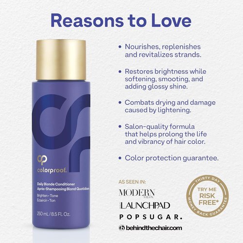 Colorproof Daily Blonde Conditioner - 8.5 Fl. Oz. Purple Formula for Blonde Hair | Sulfate-Free, Detangling & Toning with Citrus, Jasmine & Coconut Milk Scent
