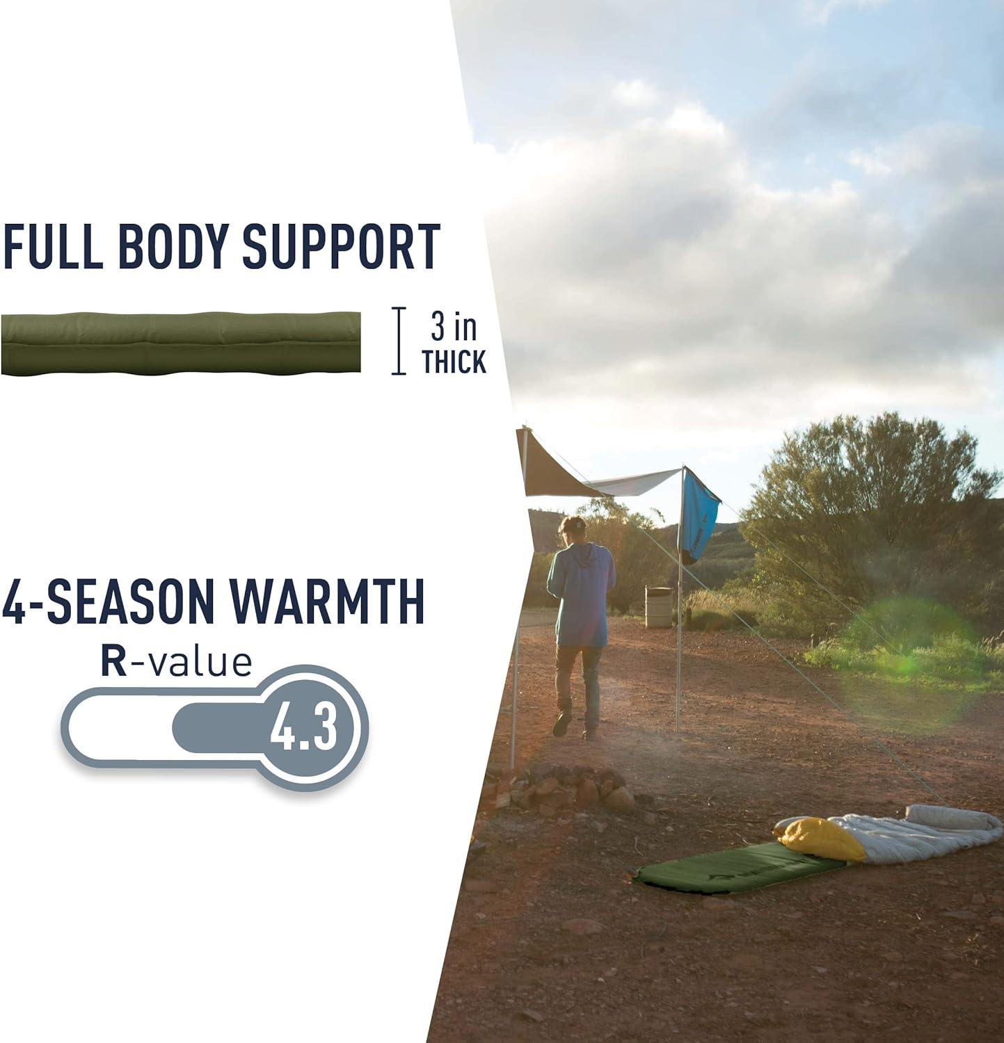 Sea to Summit Camp Plus Self-Inflating Sleeping Mat - Tapered Foam Design, Regular Size (72 x 20 x 3 inches)