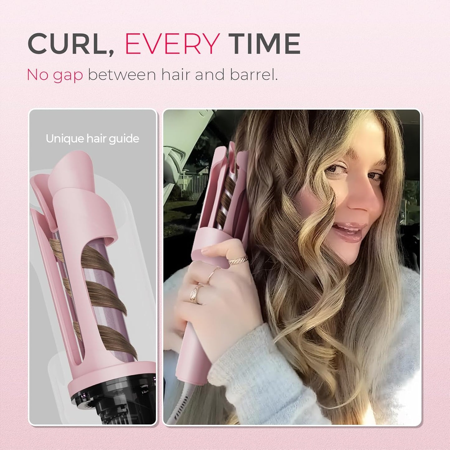TYMO CURLPRO Automatic Rotating Curling Iron - Portable 1-Inch Beach Waves Curler with Ionic Technology | Lightweight & Dual Voltage, Pink