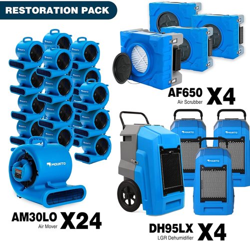 MOUNTO Water Damage Restoration Combo - 24 Air Movers, 4 Air Scrubbers & 4 LGR Dehumidifiers