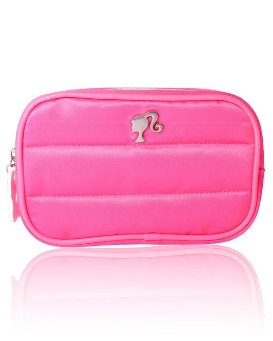 SALLY ROSE Barbie Pink Makeup Bag Official License, Quilted Camera Bag-Shape Pink Cosmetic Bag for Travel and Home, Cute Makeup Bags