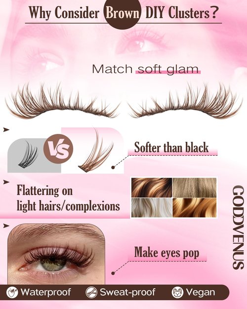 Brown Lash Clusters Natural For Soft Glam 300Pcs Wispy Lashes Cluster Eyelash Cluster Extensions C Curve Individual Lashes DIY Lash Extension Waterproof & Long - Lasting (10-16mm)