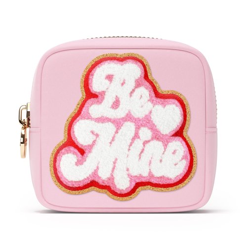 BE MINE Valentine Makeup Bag Travel Cosmetics Pouch and Toiletry Bag, Nylon Zipper Pouch Purse, Cute Make Up Organizer Storage Tote for Women Girls, Travel Skincare Case, Small Makeup Bags, Flamingo