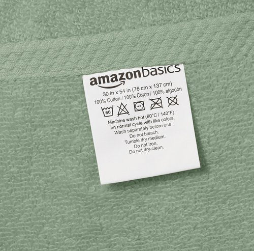 Amazon Basics 100% Cotton Quick-Dry Lightweight Moisture Absorbing Bath Towel, 2-Pack, Seafoam Green, 54" x 30"