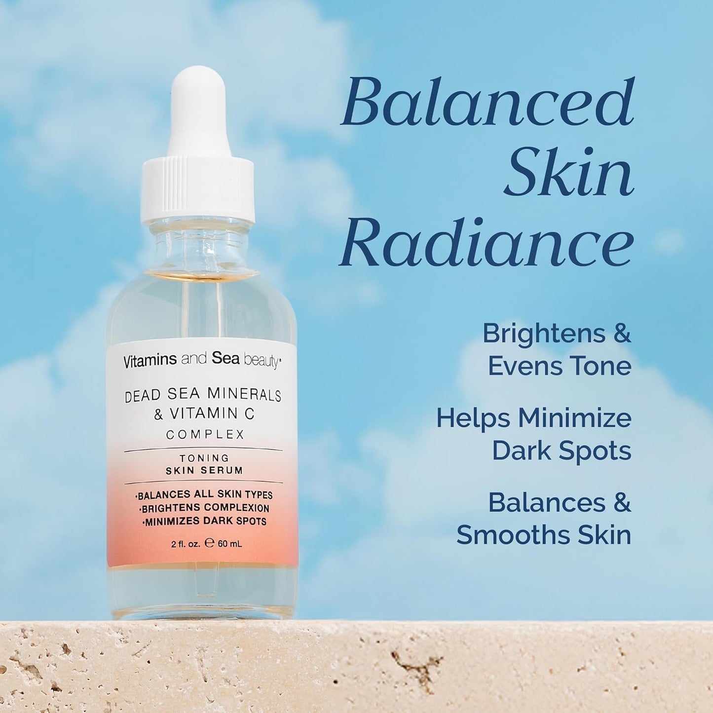 Skiennix Toning Skin Serum - Brightening Vitamin C Complex & Dead Sea Minerals | Vegan, Paraben-Free - 2 fl oz