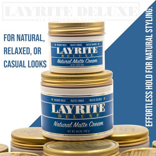 Layrite Deluxe Natural Matte Cream - 4.25 oz & 1.5 oz | Perfect for All Hair Types