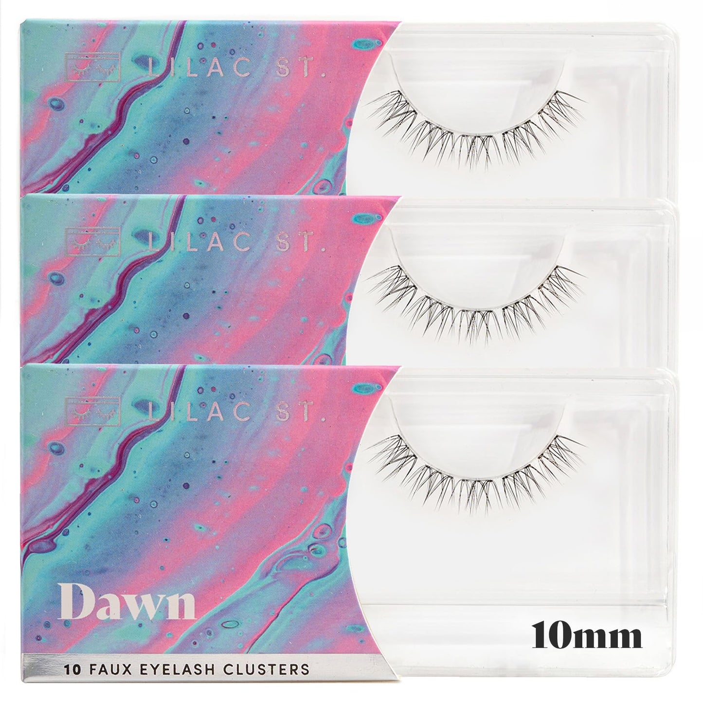 Lilac St - Dawn Natural Faux Eyelash Clusters (10mm, 3 Pack) - No "Makeup" Look - DIY Lash Extension Wisps - Lightweight & Lifelike - Lasts 10 Days - Cruelty Free, Vegan, Women Founded - 30 Lashes