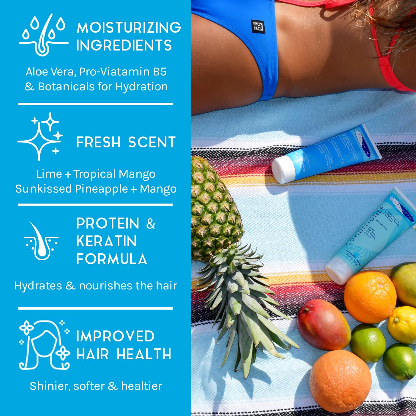 TRISWIM Chlorine Shampoo and Conditioner Set - Paraben-Free Swim Care | 8.5 fl oz Each with Aloe Vera & Keratin