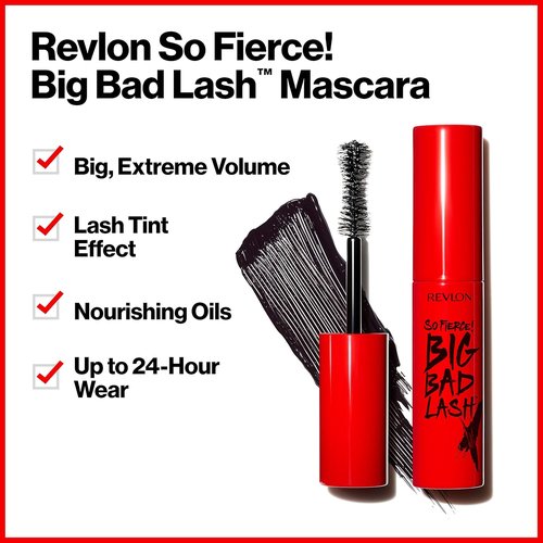 Revlon Mascara, So Fierce Big Bad Lash Eye Makeup, Volumizing, Lasts up to 24 Hours, No Clump, Smudge-Proof, Flake-Free, 761 Black, 0.34 fl oz