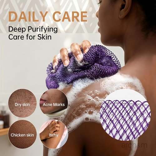 ARCH&M African Net Sponge - 2 Pack Extra-Long 53-Inch Body Scrubber for Daily Exfoliating Care