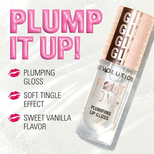 Revolution Pout Bomb Plumping Lip Gloss - Buildable High Shine Hydration | Vegan & Cruelty-Free, Glaze Clear, 0.15 fl oz