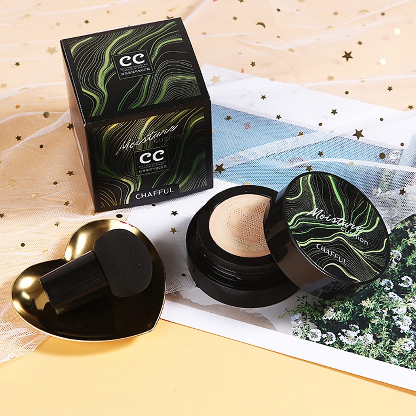 Mushroom Head Air Cushion CC Cream Nature Foundation,Moisturizing BB Cream Makeup Long Lasting Matte Concealer, Bright Makeup Base Long Lasting with Mushroom Makeup Sponge(#02 Natural)