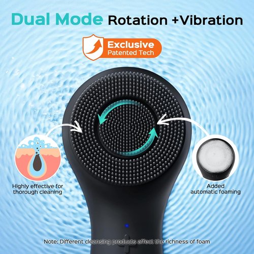 COSLUS FBS03 Facial Cleansing Brush - 2-in-1 Spin & Vibration Silicone Exfoliator | Waterproof Design for All Skin Types