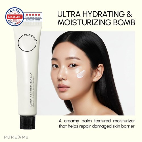 PURE'AM Korean Moisturizer - Ceramide Cream for Dry & Sensitive Skin | Hydrating Face Balm, 75ml