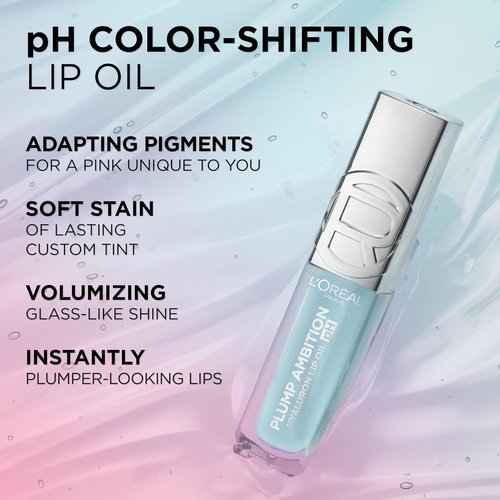 L'Oreal Paris Plump Ambition Lip Oil - Color Shifting Tint with 24HR Hydration & Volumizing Shine | 020 pH Rosé