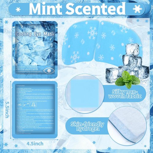 Newcotte Cooling Eye Masks - 36 Pack Mint Scented Hydrogel Patches for Puffy Eyes | Travel Size Relaxation Gifts