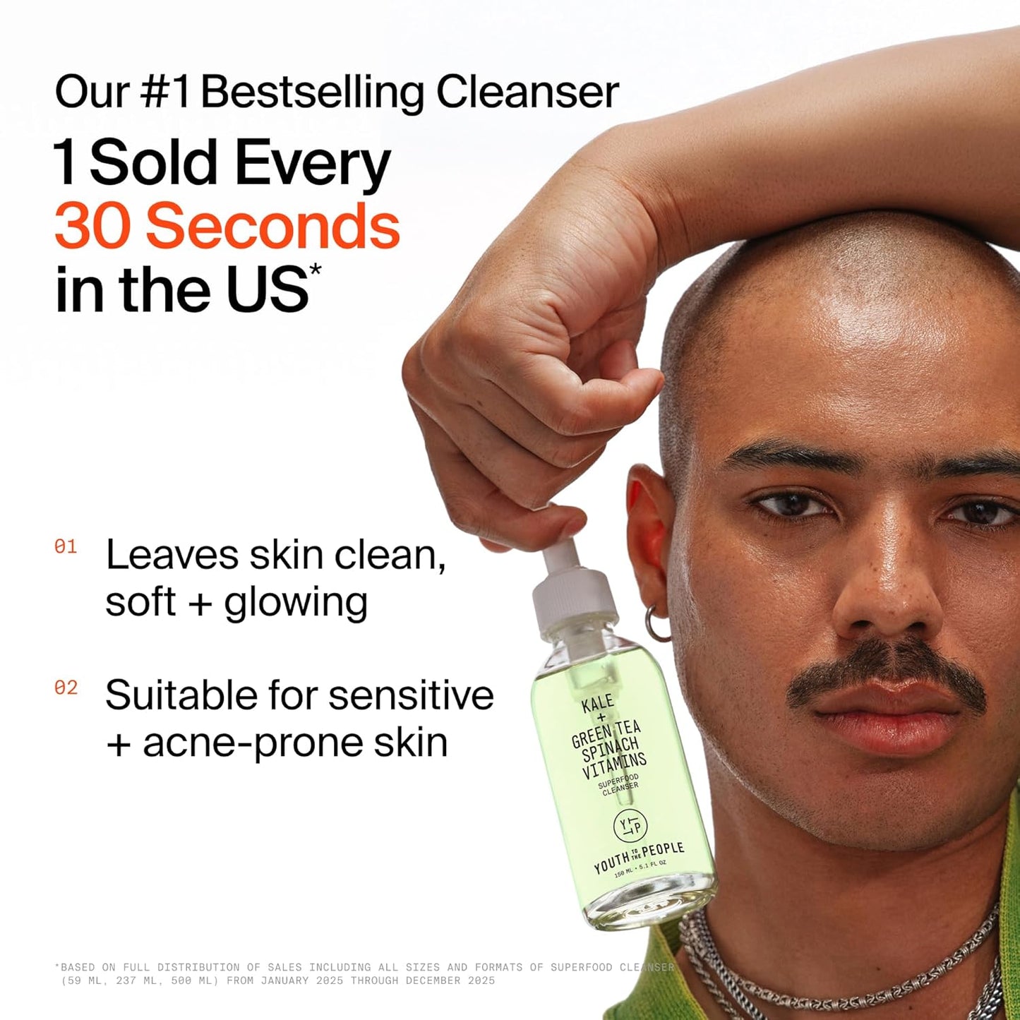 Youth To The People Superfood Facial Cleanser - Kale & Green Tea Daily Face Wash for Glowing Skin, pH Balanced, Refillable