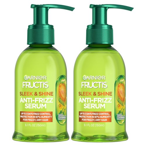 Garnier Fructis Anti-Frizz Serum - Sleek & Shine Argan Oil for Frizzy, Dry Hair | 5.1 Fl Oz, 2 Count