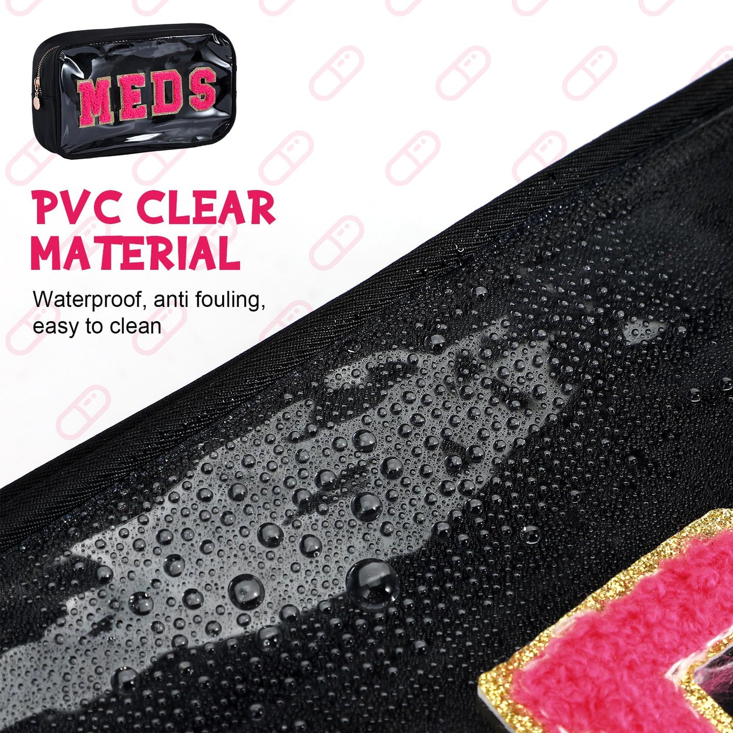 Hillban 2 Pcs Medicine Bag Gifts Chenille Letter Bag Preppy Clear Makeup Meds Nylon Pouch Set PVC Transparent Mini First Aid Christmas Gift for Travel(Basic)